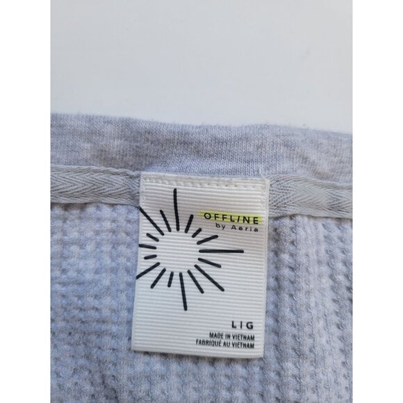 Offline by Aerie Gray V-Neck Waffle Knit Size L Oversized Y2K 90s Casual Boho - Picture 7 of 10